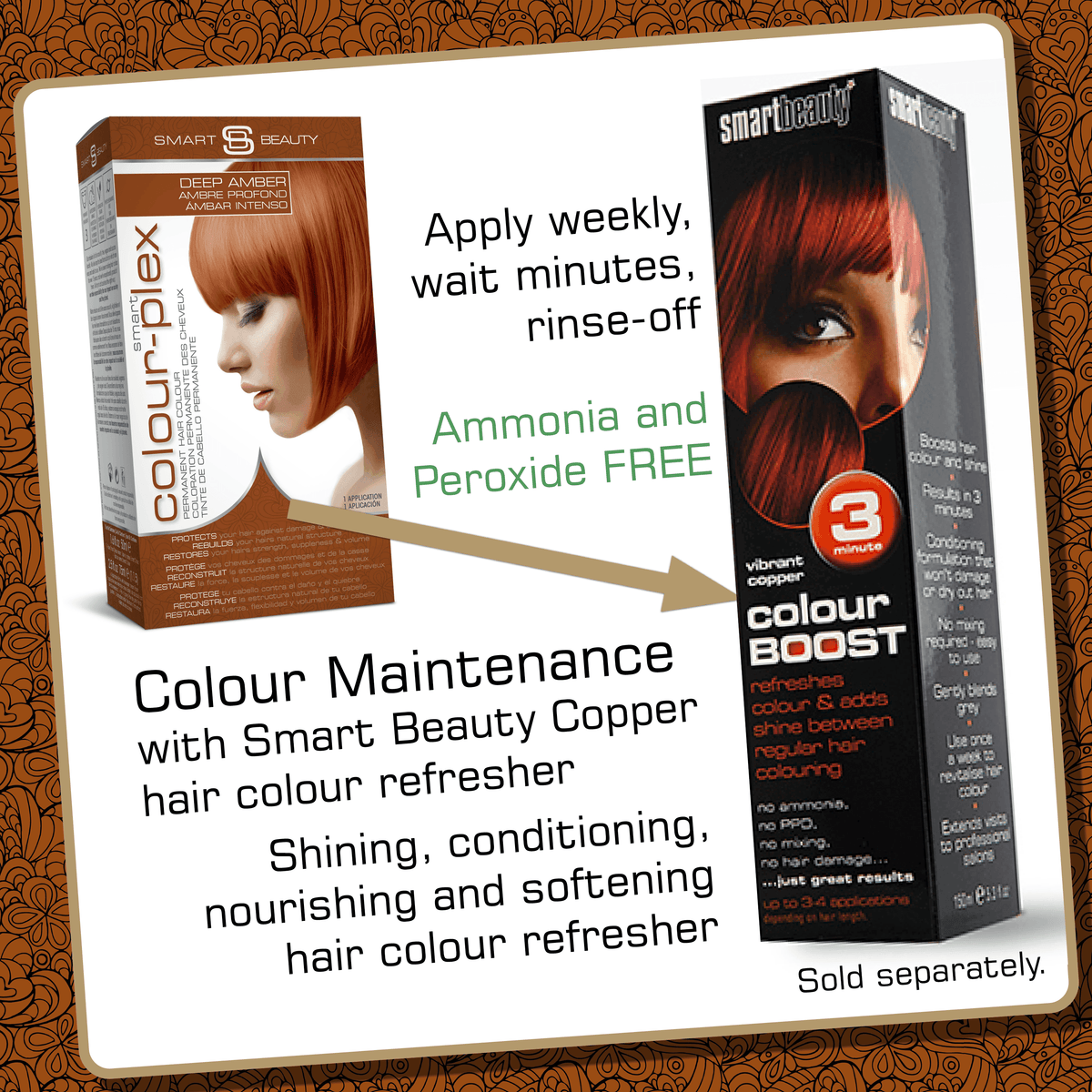 Amber Copper Hair Dye with Added Plex Hair Care Conditioner, Permanent Hair Colour